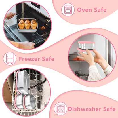 TeamFar Stainless Steel Lunch Box, Food Snack Storage Bento Containers with Silicone Lids for Kids Adults to School Work, Kids Friendly & Dishwasher Safe, Leak-Proof & Easy Open, 25OZ + 8OZ*2 (Pink) - color: Pink
