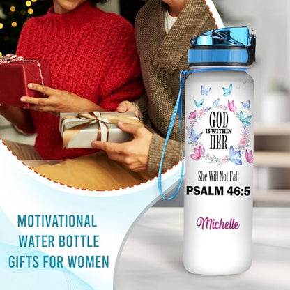 Hyturtle Personalized Christian Water Bottle - 32oz Motivational Water Bottle with Leak-Proof Lid Time Marker - Custom Name Gift for Butterfly Butterfly Lovers Women Girls On Birthday Christmas - color: God