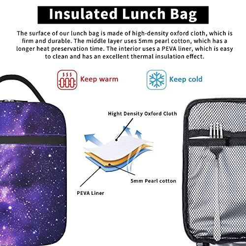 Starry sky Lunch Bags For Men Women Boys Girls Reusable Tote Lunch Bags For Office Work School Picnic Camping Thermal Insulation And Cold Preservation - color: Starry sky