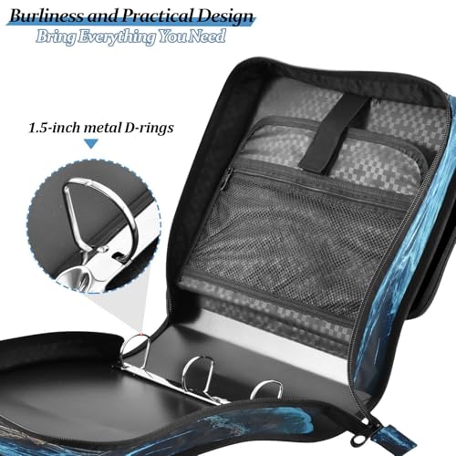 3 Ring Zipper Binder Blue Skeleton Skull Binders Bag with Shoulder Strap 500 Sheets Paper Organizer Trapper Keeper Documents Storage File Folder for School Office - color: A1125