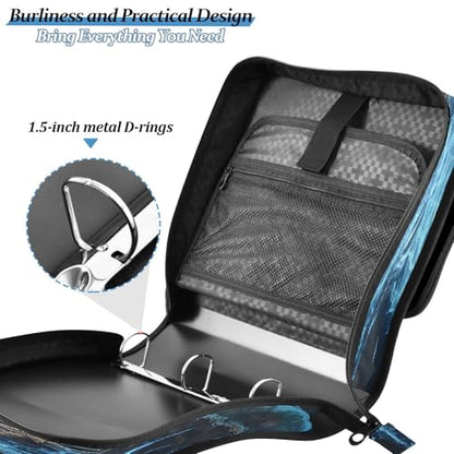 3 Ring Zipper Binder Blue Skeleton Skull Binders Bag with Shoulder Strap 500 Sheets Paper Organizer Trapper Keeper Documents Storage File Folder for School Office - color: A1125