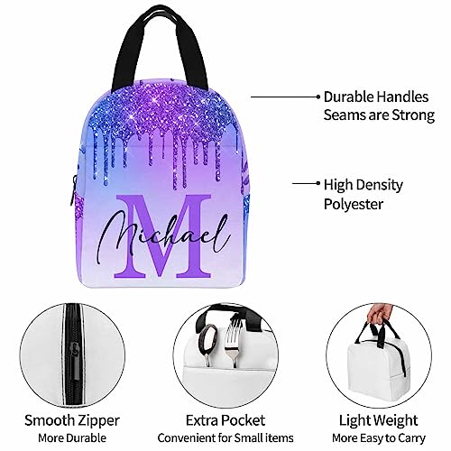 Customize Name Casual School Backpack for Kids, Personalized Gradient Blue & Purple Glitter Schoolbag Shoulder Bag Custom Lunch Box Bag Travel Daypack for Students Boys Girls Back School Gifts Picnic - color: Multi 11