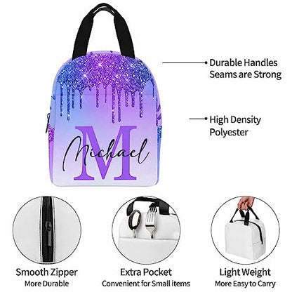 Customize Name Casual School Backpack for Kids, Personalized Gradient Blue & Purple Glitter Schoolbag Shoulder Bag Custom Lunch Box Bag Travel Daypack for Students Boys Girls Back School Gifts Picnic - color: Multi 11