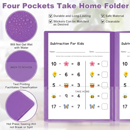 Henoyso 24 Pcs Plastic Folders with Clear Front Pockets Heavy Duty Take Home Back to School Pockets Homework Folders for School Students Parent Teacher Classroom Communication (Purple) - color: Purple