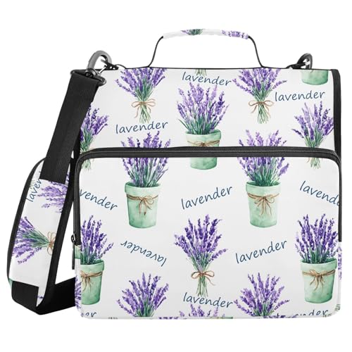3 Ring Zipper Binder Purple Lavender Floral Pot Binders Bag with Shoulder Strap 500 Sheets Paper Organizer Trapper Keeper Documents Storage File Folder for School Office - color: A2806