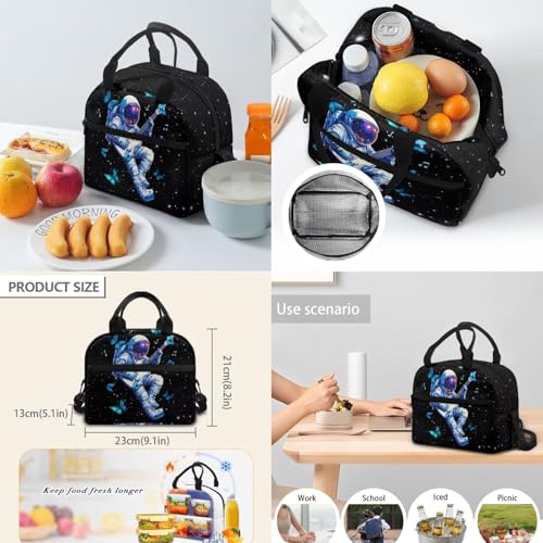 17 Inch Kid's 4PCS Backpack Set, Back to School Essentials | Insulated lunch box, water bottle pouch, pencil case, lightweight, padded shoulder straps, for elementary, middle school - color: Starry Astronaut