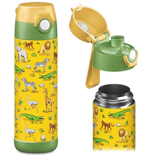Jarlson® Kids Water Bottle MALI [18OZ] - No Straw Stainless Steel Thermo Bottle - Insulated Waterbottle Leak Proof for School & Sports - Thermo Tumbler for Boys & Girls (Safari) - color: Safari 'Mosaic', size: 18 Ounces
