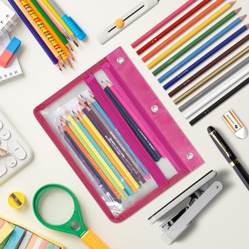 Pencil Pouch for 3 Ring Binder with 1.5 inch Expandable Large Capacity, Double Pockets Zipper Pencil Case, Pencil Binder Pouch for School Office Home, Rosy - color: rosy