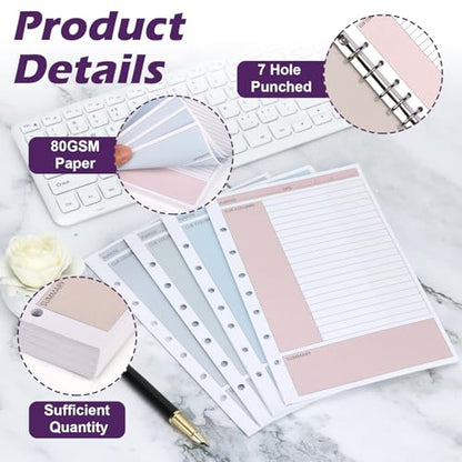 200 Sheet 7-Hole Cornell Notes Filler Paper 5.5" x 8.5" for Mini Binders College Ruled Cornell Lined Loose Leaf Paper Half Letter Lined Planner Refill Mini Binder Inserts for 3 or 7 Ring Binders