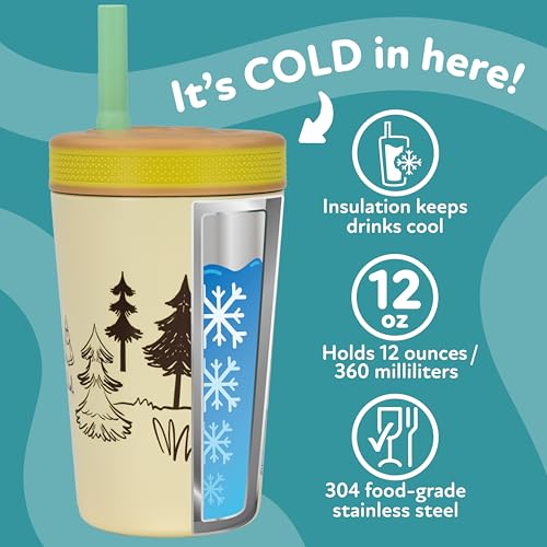 Nuby Thirsty Kids Insulated Toddler Cup with Silicone Flexstraw - 12 oz - Stainless Steel and Leak-Resistant - 18+ Months - Fox - color: Forest Fox