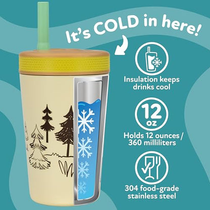 Nuby Thirsty Kids Insulated Toddler Cup with Silicone Flexstraw - 12 oz - Stainless Steel and Leak-Resistant - 18+ Months - Fox - color: Forest Fox