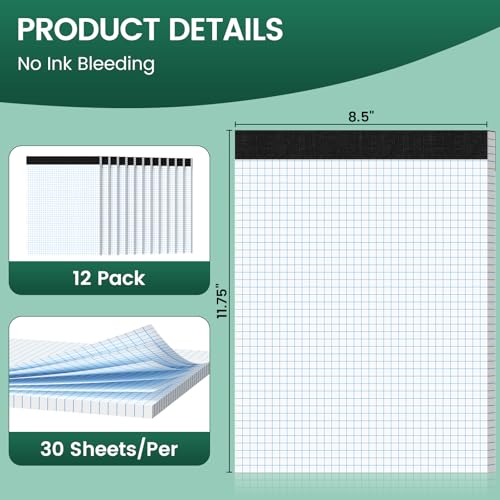 Ciphyfee Graph Paper 8.5 X 11, 12 Pack, 4x4 Quad Ruled, Grid Paper Pad 8-1/2" X 11", Grid Pad 8.5 X 11.75, Engineering Notebook, Easy Tears Off, White 70 Gsm Graft Paper - style: 12 Pack