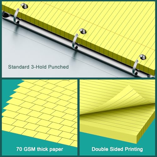 Yellow Note Pads 8 X 10.5 Loose Leaf Paper, 120Sheets, 3 Hole Punched Lined Paper, College Ruled 8 X 10.5 Notebooks, 10-1/2" X 8 Binder Writing Pads, Filler Paper for Office, School Supplies - style: Yellow-1 Pack