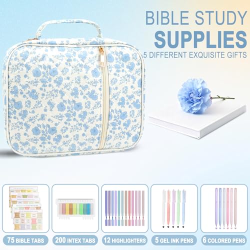 Bible Cover Case Study Supplies for Women Gifts Large Bible Cover with Highlighters Pens Tabs Cute Quilted Carrying Case Journal Kit Accessories Christian Gifts Sticky Notes A - color: Ba-bible cover case with highlighters pens tabs