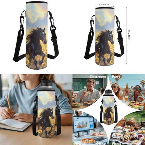 4-Piece Kids Backpack Set, Horse Sunflower Print School Bookbag with Lunch Bag, Pencil Case & Water Bottle Holder for Girls and Boys Elementary School Daily Use - color: Sunflower Horse Print