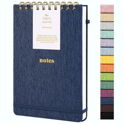 A5 Top Spiral Notebook, Fabric Hardcover College Ruled Journal | 100GSM Paper 160 Lined Pages, 5.7"x8.39" Steno Pads with Elastic Band & Pen Loop, for Work, School Note Taking (Dark Blue) - color: Dark Blue, size: A5-Steno Pads-160pages