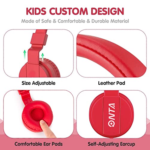 ONTA Kids Headphones for Boys Girls - Child Student Headset Wired Plug Toddler Earphones School Teen on Ear for Ipad | Computer | Smart Phone | Amazon Fire Tablet | Laptop | Plane Travel | Game (red) - color: Red