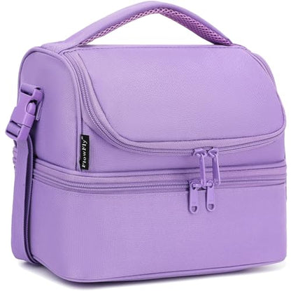 FlowFly Double Decker Cooler Insulated Lunch Bag Large Tote for Boys, Girls, Men, Women, with Adjustable Strap,Purple - color: Purple