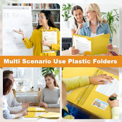 Henoyso 24 Set Take Home Folders with Clear Front Pocket, School-to-Home Communication Folder Bulk for Back to School Classroom, Heavy Duty Plastic Parent-Teacher Homework Folders (Yellow) - color: Yellow