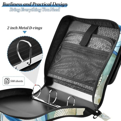 Flip-Flops Seashell Beach Pattern 3 D-Ring 2 inch Zipper Binder Bag with Shoulder Strap, Multi-Pocket Portfolio Organizer Case for 13 Inch Laptop Middle School - color: Flip-flops Seashell Beach Pattern