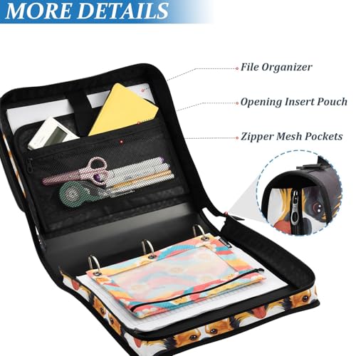 3 Ring Zipper Binder Cute Cartoon Dog Binders Bag with Shoulder Strap 500 Sheets Paper Organizer Trapper Keeper Documents Storage File Folder for School Office - color: A110
