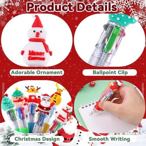 Vellibring 24PCS Christmas Multicolor Ballpoint Pens 4 Colors in 1, Retractable 0.7mm Cartoon Cute Fun Pens Santa Snowman Writing Pens for Holiday Party School Supplies Students Rewards - style: Christmas-24pcs
