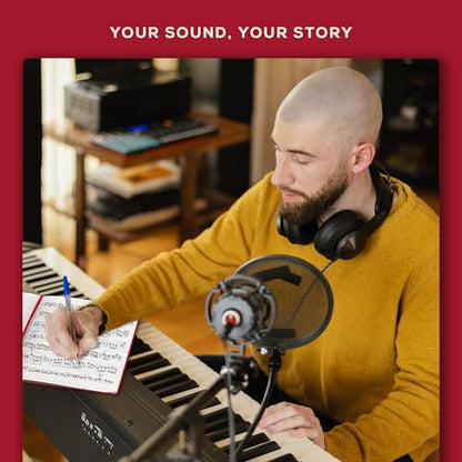 Beechmore Books Blank Sheet Music Notebook – A4 8.5"x11.5" for Songwriters, Musicians & Composers, 156 Thick 120gsm Pages, 10-Staff Perforated Sheets, Vegan Leather Hardcover, Elastic Closure, Gift Box - color: Scarlet Red