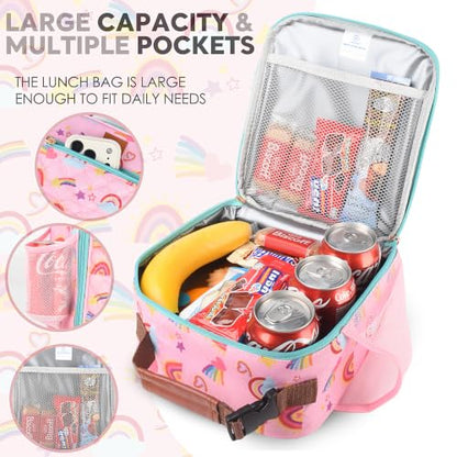 Genteen Kids Lunch Box Insulated Soft Mini Cooler with Bottle Holder, Lightweight Reusable Easy-Clean Lunch bag for Girls, Boys Back to School-Rainbow - color: Rainbow