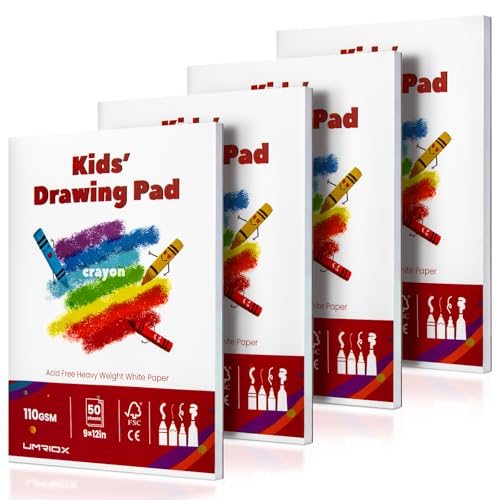 Umriox Drawing Pad for Kids, 9" x 12" Sketch Book, 4-Pack Sketch Pad (50 Sheets Each), 110gsm Acid-Free Drawing Paper, Glue-Bound Art Sketchbook for Kids' Classroom, Travel & School Art Supplies - size: 9" x 12"