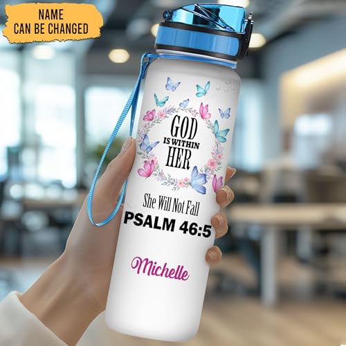 Hyturtle Personalized Christian Water Bottle - 32oz Motivational Water Bottle with Leak-Proof Lid Time Marker - Custom Name Gift for Butterfly Butterfly Lovers Women Girls On Birthday Christmas - color: God