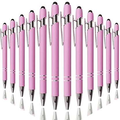 Oddmoal Ballpoint Pen with Stylus Tip, Soft Touch Click Metal Pen, 1.0mm Medium Point, Black Ink, 12 Count(Light Purple) - color: Light Purple - 12 Pens