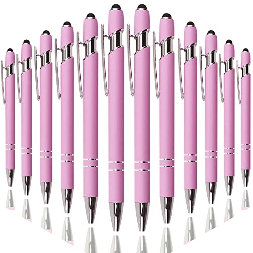 Oddmoal Ballpoint Pen with Stylus Tip, Soft Touch Click Metal Pen, 1.0mm Medium Point, Black Ink, 12 Count(Light Purple) - color: Light Purple - 12 Pens