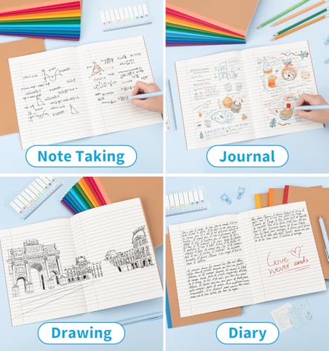 24 Pack Composition Notebook Journals Bulk, 7-1/2" x 9-3/4", Wide Ruled Paper, 30 Sheets/60 Pages, Kraft Cover with Rainbow Spines, 12 Colors School Lined Notebook Journal for Work Study Note Taking - style: Composition Paper-24pack