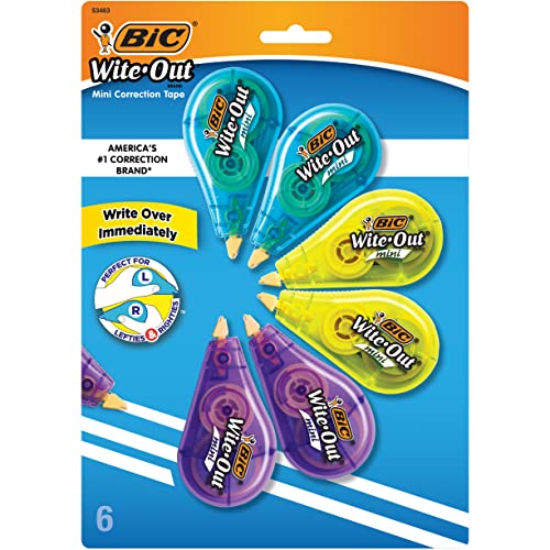 BIC Wite-Out Mini Correction Tape, White, No Dry Time, Long Lasting, 6-Count - color: Mini Tape, White