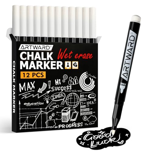 Liquid Chalk Markers for LED Drawing Note Board Calendar Planning Board Clear Glass Wet Erase Whiteboard Window Mirror Christmas Holidays Painting,12 Pack,All White,1mm Extra Fine Points - color: All White - 12pack