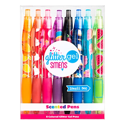 Glitter Gel Smens - Patented Gourmet Scented Colored Glitter Gel Ink Pens, Medium Point, 8 Count - Fun, Cute, Cool, Smelly Pens for Kids - color: Glitter Gel (8 Count)