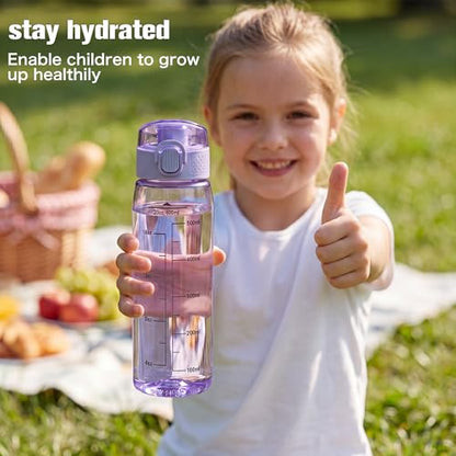 GOPPUS 20oz Kids Water Bottle with Time Marker & Handle, Tritan BPA-Free, Reusable Leakproof Anti-Dust Everyday,Clear Kids Water Bottles For School,Car Travel, Gifts Boys Girls(Light Purple) - color: C-lilac