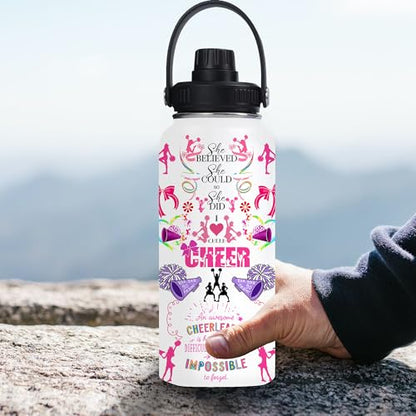 Cheer Water Bottle for Girls Women 32 oz,Cheerleader Stainless Steel Insulated Water Bottle Gifts,Cheerleading Gift for Teen Birthday for Cheer Coach Friend Besties - color: Cheerleader