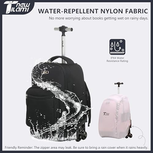NEW TILAMI 18 inch Rolling Backpack for Kids - Waterproof, Stair-Climbing, Durable, Personalized Design for School, Travel, Black - color: Black