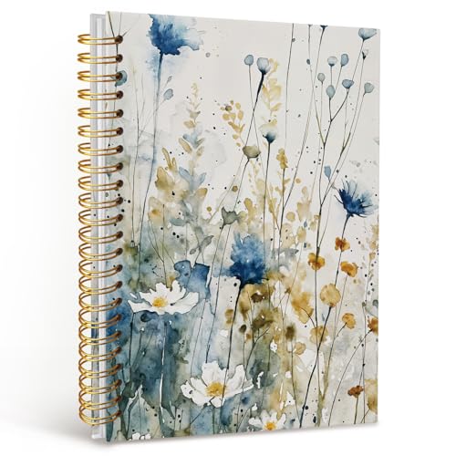 MOFUYU Vintage Wildflower Spiral Notebook,Floral Cottagecore Notebook | School Supplies for Girls,Plant Hardcover Spiral Notebook,Notebook Journal for Work Office School Woman Teacher 5.5x8.3 Inch - color: white(Flower)
