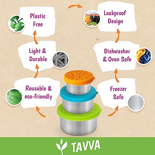 TAVVA Stainless Steel Lunch Containers [12oz/ 7oz/ 3oz] - BPA-Free Metal Lunchbox with Leakproof Silicone Lids - Lunch Box - Small Snack Food Containers with Lids - Dishwasher Safe - color: Lagoon