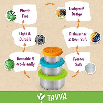TAVVA Stainless Steel Lunch Containers [12oz/ 7oz/ 3oz] - BPA-Free Metal Lunchbox with Leakproof Silicone Lids - Lunch Box - Small Snack Food Containers with Lids - Dishwasher Safe - color: Lagoon