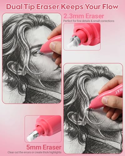 AFMAT Electric Eraser with 140 Eraser Refills, Rechargeable Pencil Erasers for Artists, Electric Erasers for Drafting, Drawing, Painting, Sketching, Architectural Plans, Detailer Tool EE25(Red) - color: Red