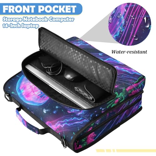 Jellyfish 2-inch 3 Ring Zipper Binder with Shoulder Strap Holds 14 Inch Laptop for Students and Office - color: Glowing Jellyfish