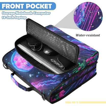 Jellyfish 2-inch 3 Ring Zipper Binder with Shoulder Strap Holds 14 Inch Laptop for Students and Office - color: Glowing Jellyfish