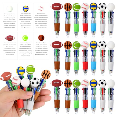 Scettar 28 Pack Sport Party Favors 4-in-1 Ballpoint Pens, 0.5mm Retractable Sport Theme Pens with Emotion Support Card for Sport Lover, Novelty Gifts Goodie Bags Stuffers(7 Style) - style: Sport Favors