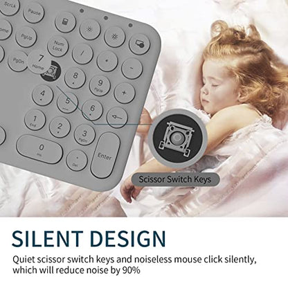 Wireless Keyboard and Mouse Combo, 110-Key Full Size (Gray) | Silent Keyboard with Round Keycaps, 2.4GHz USB Plug-and-Play Wireless, Compatible with PC, Laptop, Mac - color: GRAY