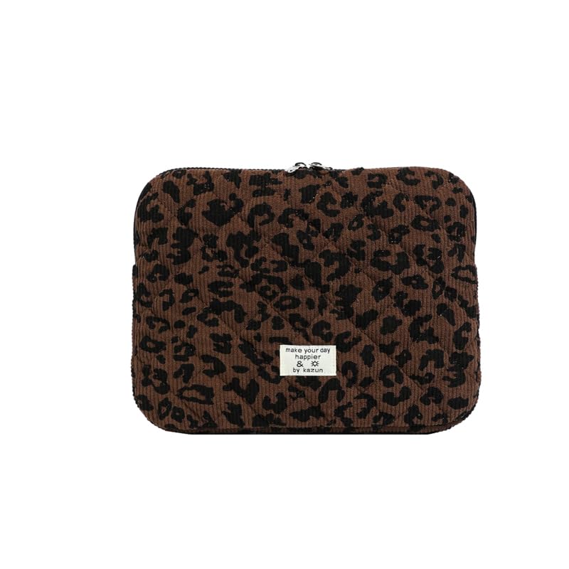 Leopard Print Laptop Sleeve for 13 Inch Mac-Book, Quilted Protective Soft Case, Cheetah Print Computer Cover Compatible with Air & Pro Models - color: Coffee-Leopard