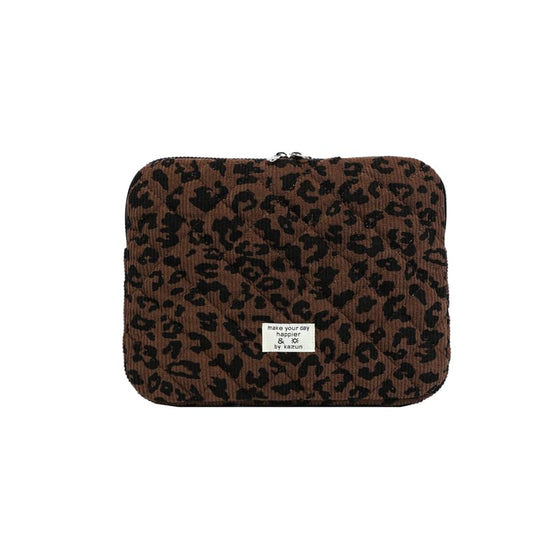 Leopard Print Laptop Sleeve for 13 Inch Mac-Book, Quilted Protective Soft Case, Cheetah Print Computer Cover Compatible with Air & Pro Models - color: Coffee-Leopard