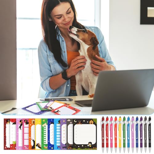 Geyee 24 Pcs Back to School Teacher Gifts Dachshund Sticky Notes with Funny Pens 3 x 4 Inch Employee Appreciation Gifts for Coworkers Employee Teacher Office Staff Work Team Appreciation Gift - style: Dachshund